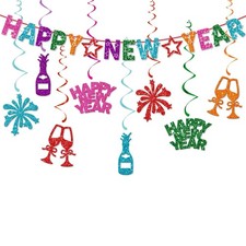 Zwiebeco New Year Party Decoration Colorful Banner Sign Bunting Hanging Paper...