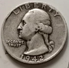🟅 1942 S Mint, 90% Silver Wash. 25¢
