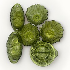 Set Of 6 Vintage Indiana Carnival Glass Bowls Lily Pons, Green, Sunflower Dishes
