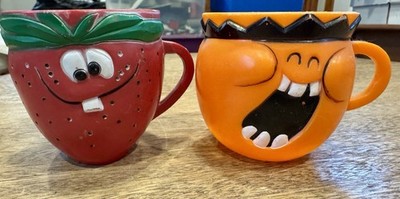 Vtg 70s Pillsbury FUNNY FACE Drink MUG Lot FRECKLE FACE STRAWBERRY