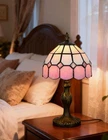 Vintage Tiffany Style Table Lamp, Handmade Stained Glass Shade, Desk & Bedsid...