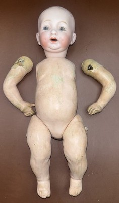 Vtg Antique German Bisque Baby Doll 3-2/0 ~ As Is ~ 10.5  ~ Detached Arms