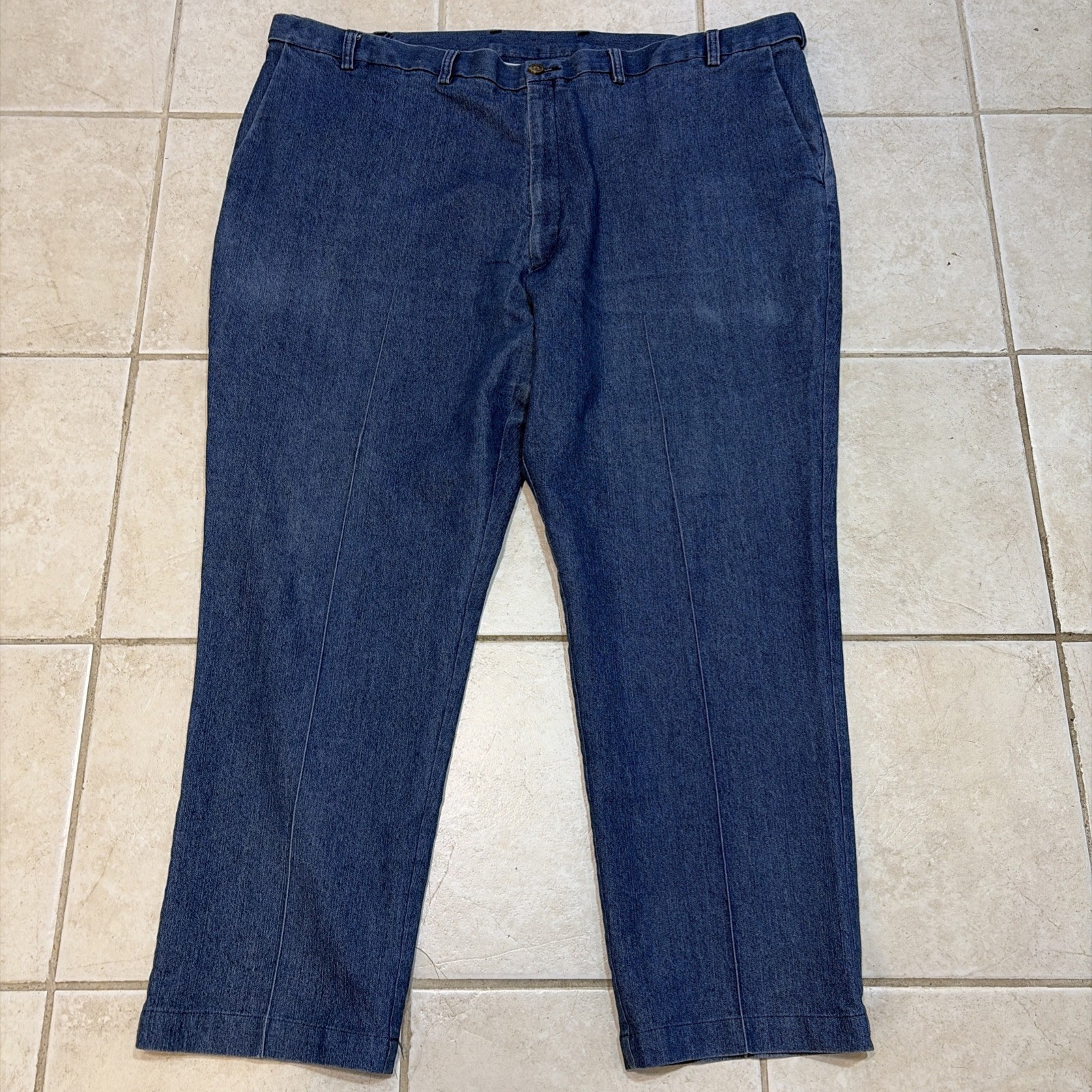 Pants Mens 48x30 Blue Denim Comfort Waist Preppy Tapered Leg