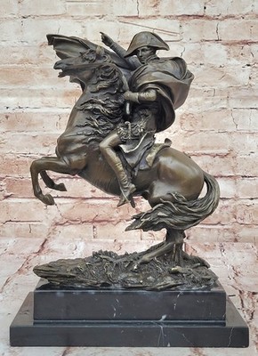 Large Bronze  Marble Sculpture of Napoleon Bonaparte Riding Horse Figure Artwork