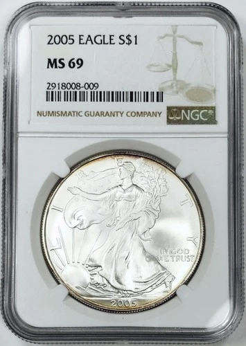 2005 AMERICAN SILVER EAGLE NGC MS69! BREATHTAKING LUSTER! AMAZING! NR #G3531