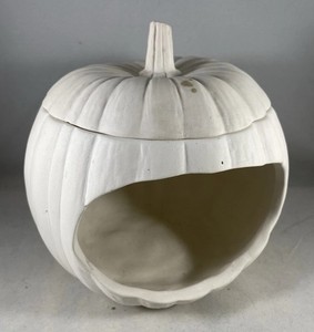 Unpainted Ceramic Bisque Pumpkin With Lid And Side Opening Ready To Paint Craft 