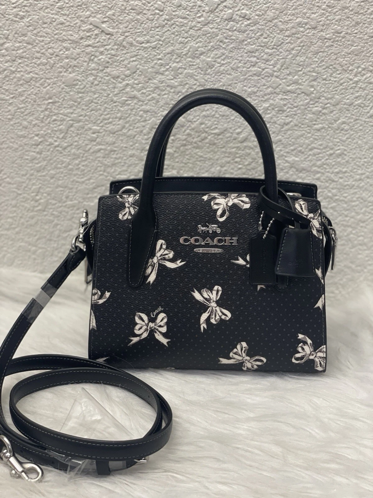 Borsa a tracolla Coach CAA77 Andrea nuova con etichetta con stampa fiocco tela e pelle nera multi