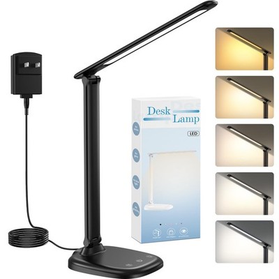 Desk Lamp with Charger, 10%-100% Stepless Dimmable & 5 Color Modes US, Black 