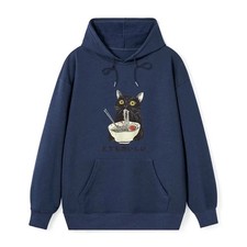 Navy- Cats Eat Ramen Noodles 2D Print Hoodie Unisex S-5XL