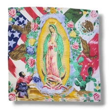 Vintage Blessed Our Lady of Guadalupe Square Bandanna Handkerchief 22" x 22"