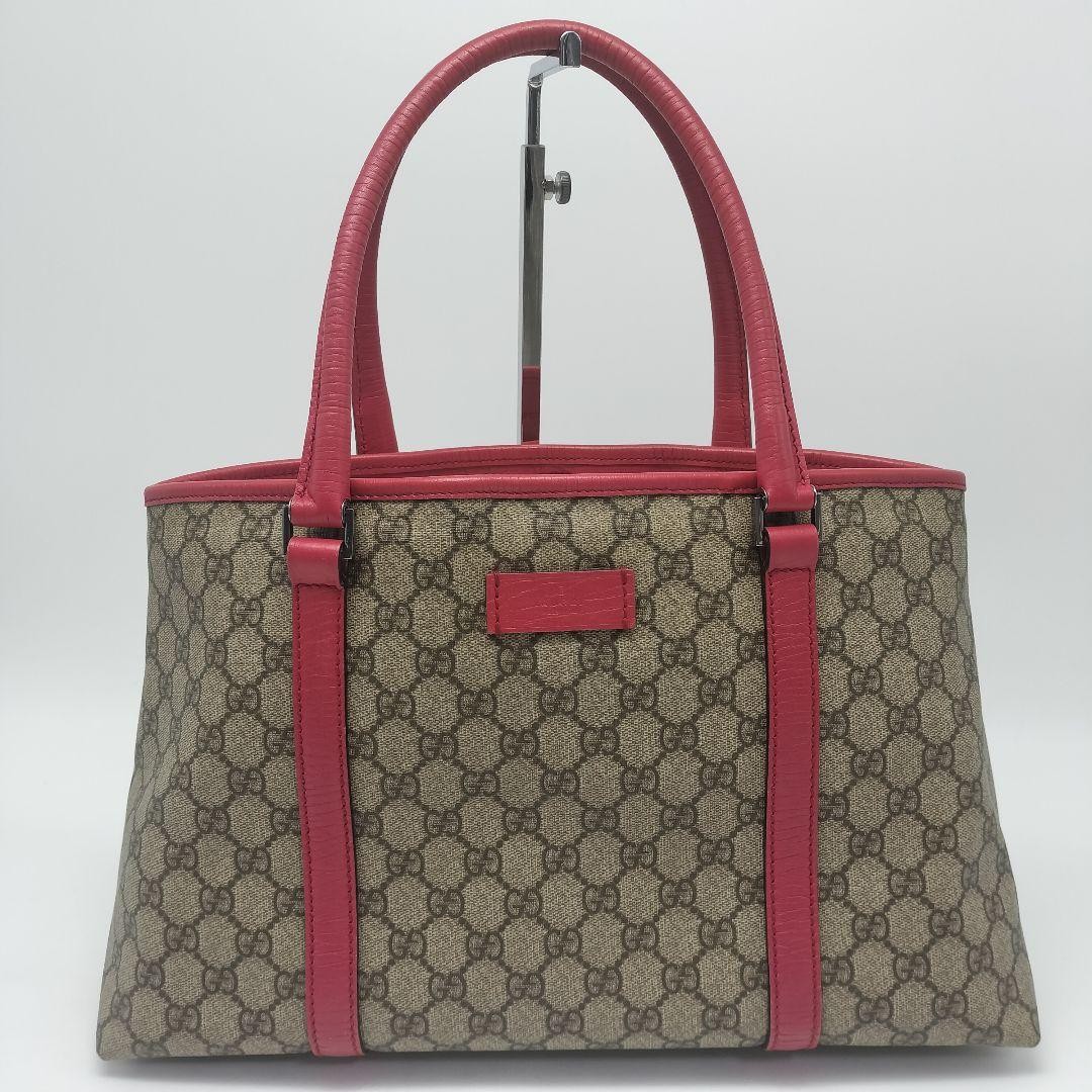 Gucci Tote Bag GG Pattern Leather PVC Beige Red Pink Authentic Excellent thumbnail 3