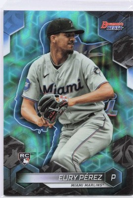 Eury Pérez 2023 Bowman's Best #34 Aqua Lava Refractors /199
