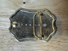 Belt Buckle With Forest Scene over Green Stone. Gold In Color — photo 2