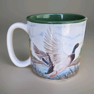 Burton & Burton Mallard Duck Mug Coffee Cup Flying Bird Green 