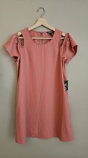 NWT Express Womens Small Mauve Rose Pink Cold Shoulder Flutter Sleeve Shift Dres