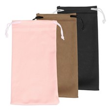 3pcs Eyeglass Pouch Microfiber Sunglasses Storage Bag, Black Brown Pink