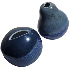 Mini Porcelain Pebble Bud Vases (2) Two Tone Blue Speckled Handmade Thailand