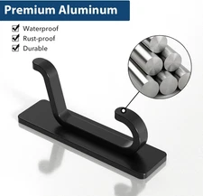 Wall Hooks for Coat and Towel: 13LB Adhesive Door Hanger Stick on, Black 4 Pack
