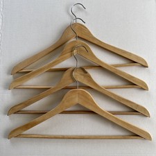 Lot of 4 Solid Wooden Suit Hangers Pant Skirt Hangs with Bar Matt