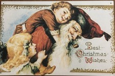 Vintage Style Santa & Children - "Best Christmas Wishes"  Tin Metal Sign  