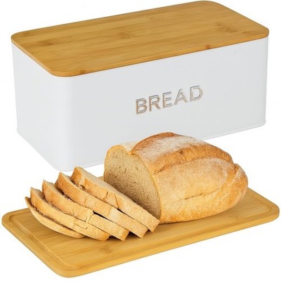 Culinary Couture White Bread Box for Kitchen Countertop with Bamboo Lid - Lar...