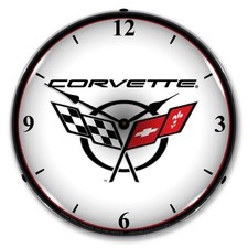 NEW C5 CORVETTE 2 RETRO L.E.D.  LIGHTED ADVERTISING CLOCK - FREE SHIPPING*