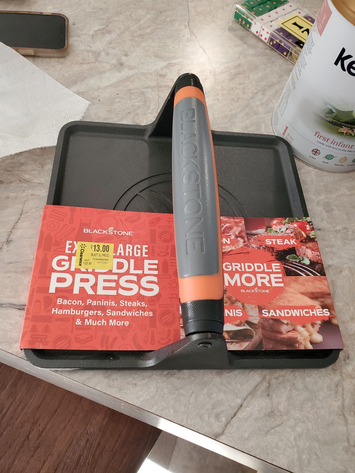 Blackstone XL Griddle Press, 5236, Cast Iron Smooth Grill Meat Press