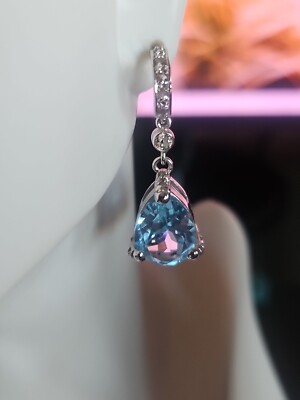 Sterlingsilber Blautopas & weißer Topas Trillionenschliff Ohrhänger 1,5'' Neu ohne Etikett 