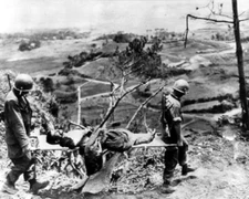 10th Army Soldiers Carry Wounded Native on Okinawa WW2 WWII 8x10 Photo 90a