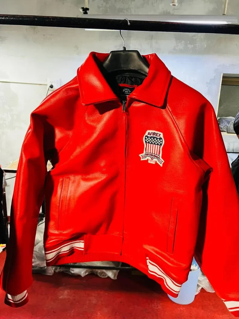 Men's Avirex Red & Black Real Bomber American Flight Jacket