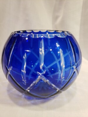 Vtg~Gorham~Lady Anne~7'' Sapphire Blue~Cut To Clear~Crystal Rose Bowl~NWT(TS)