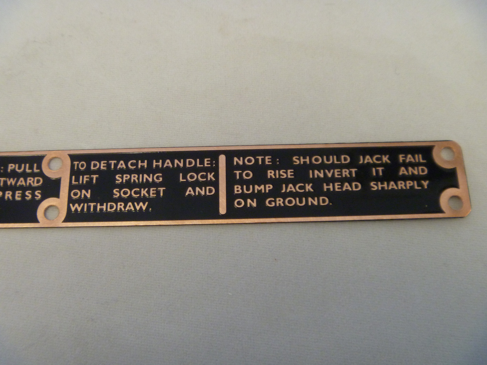 ASTON MARTIN DB2 DB2/4 JACK HANDLE INSTRUCTION PLATE FOR LAKE & ELLIOTT JACK