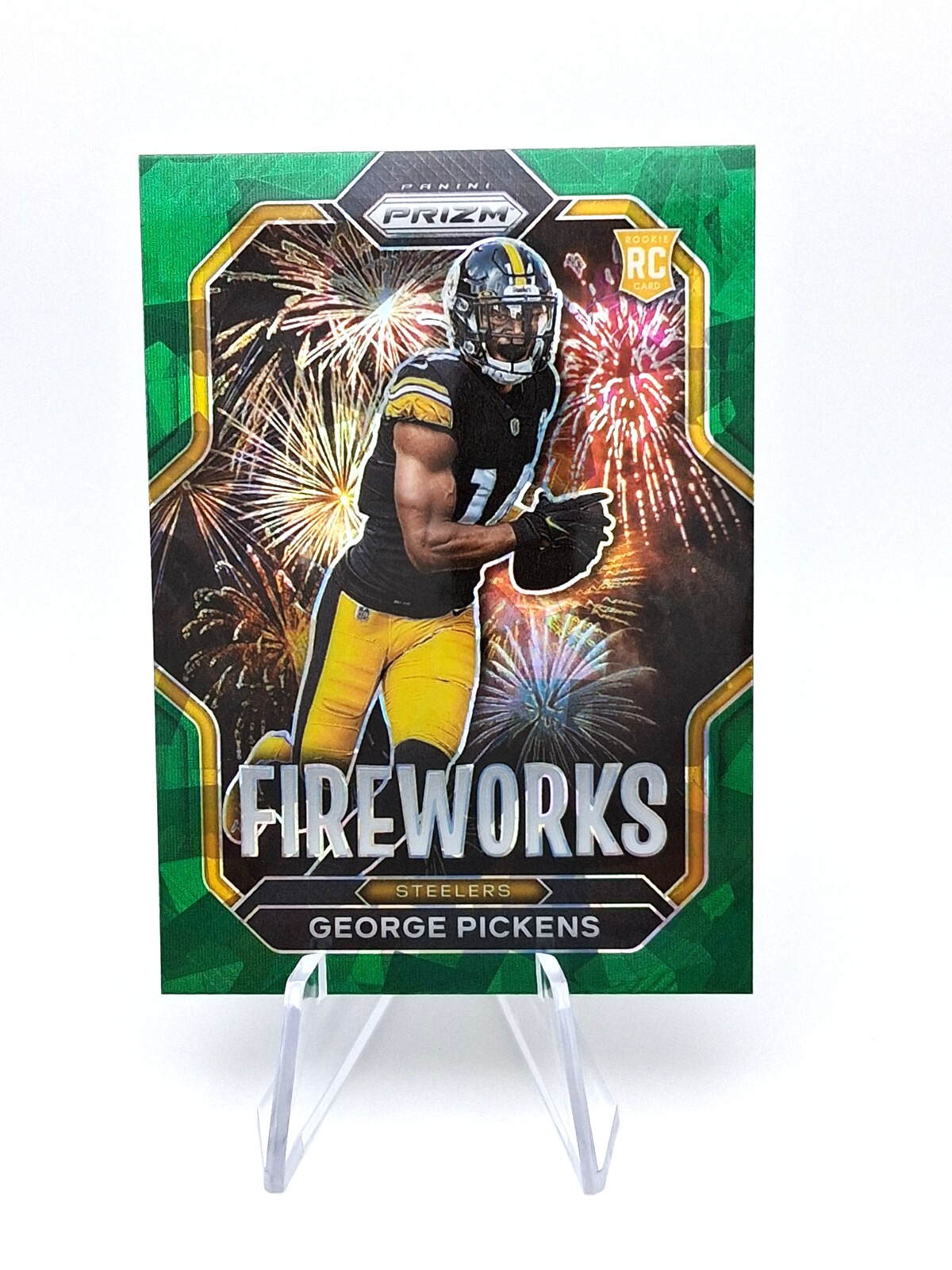 2022 Panini Prizm Fireworks Green Cracked Ice Prizm #F-22 George Pickens RC
