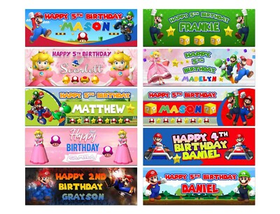 Personalisierte Geburtstagsbanner Mario Design Kinder Kids Party Deko 64