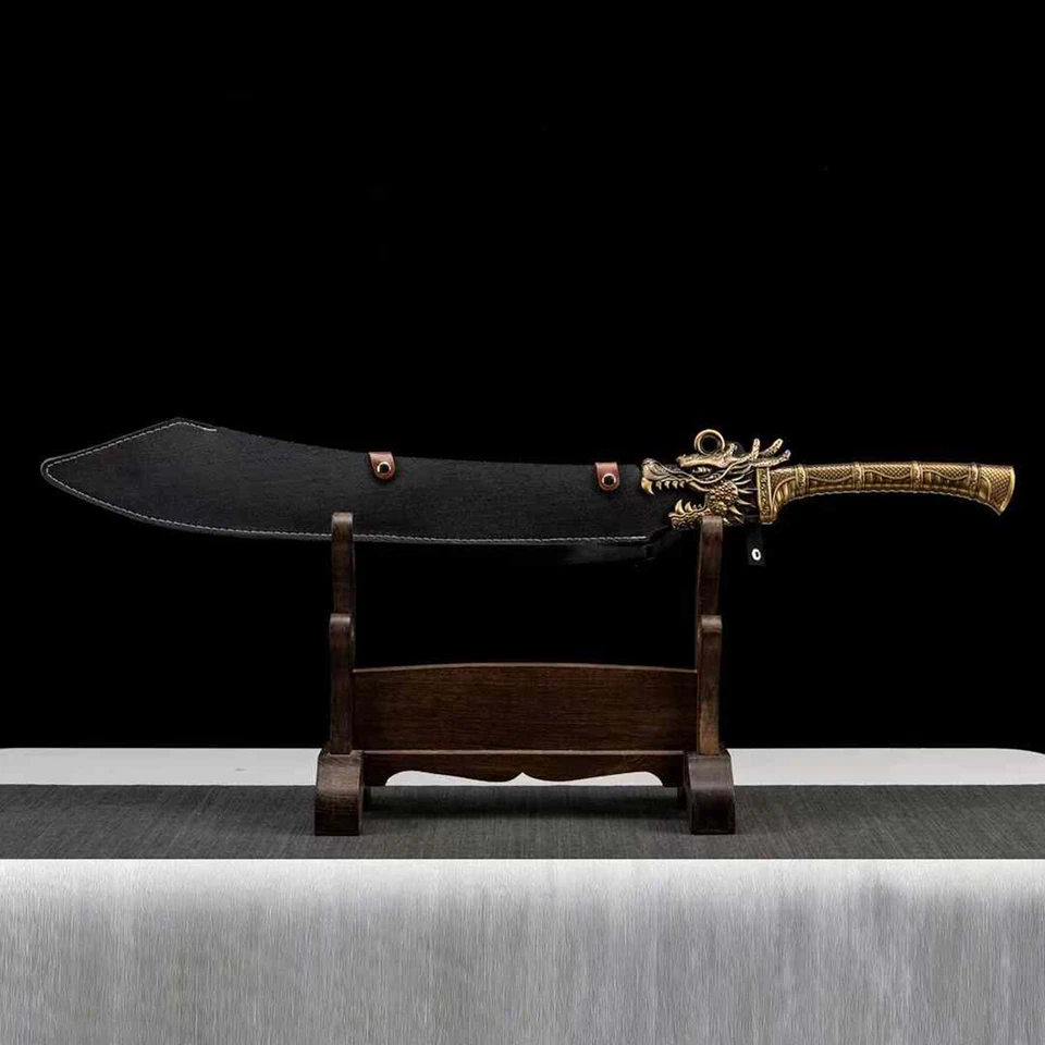 Espada china afilada tema dragón Kung Fu Dao manganeso acero cuero Foto 3 de 4