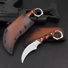 Karambit steel knife D2 tactical wooden handle custom edc 0126