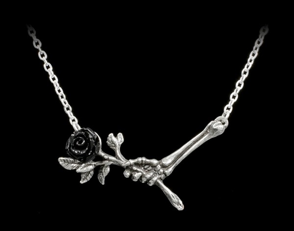Alchemy Gothic Halskette - Love Never Dies - Fantasy Skelett Hand Rose AnhäNger-image