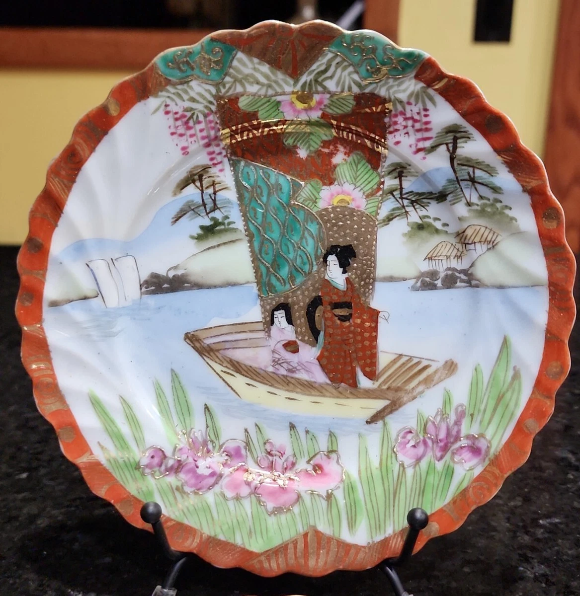 2 Gorgeous antique Japanese Porcelain 6 in Plates Hand Painted