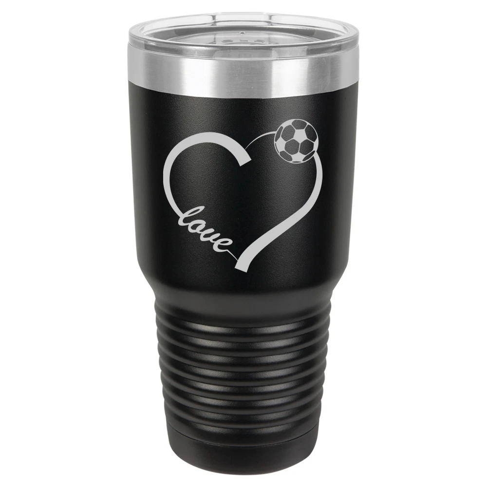 Tumbler 20oz 30oz Travel Mug Cup Insulated Stainless Steel Love Heart Soccer