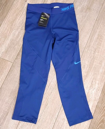 Nike Pro HYPERCOOL dry fit Mesh Panel Leggings Dri-Fit cropped blue 725614 Sz S - Imagen 9 de 14