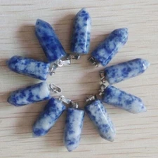 24pcs Natural Sodalite Stone Hexagonal Pillar Pendant Bead Making 22x9mm DIY