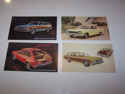 4 CHEVROLET Dealer Advertising Postcard Caprice Wagon Chevette Impala Malibu
