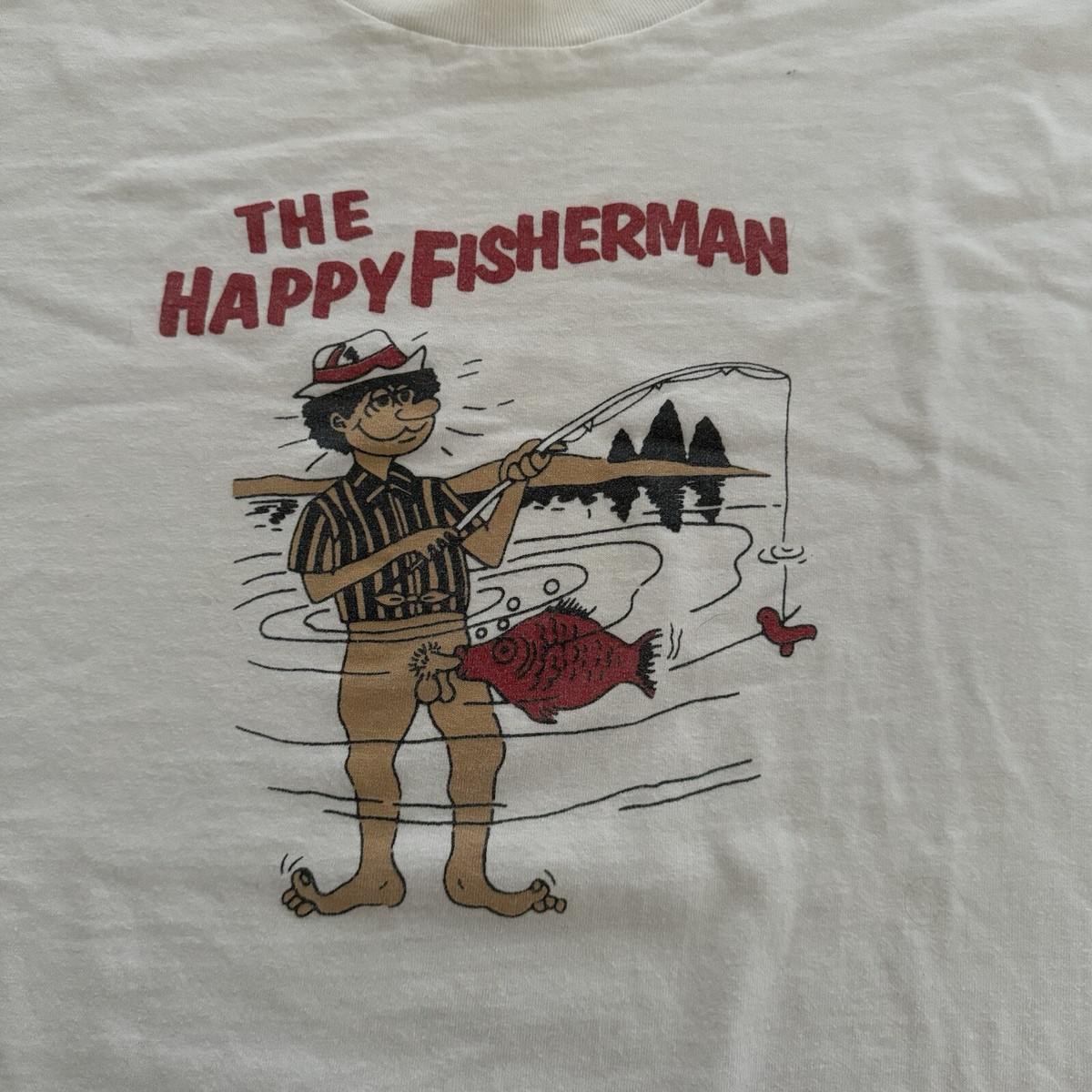 Vintage 90s 'The Happy Fisherman' Sexual Dirty Humor T Shirt Size