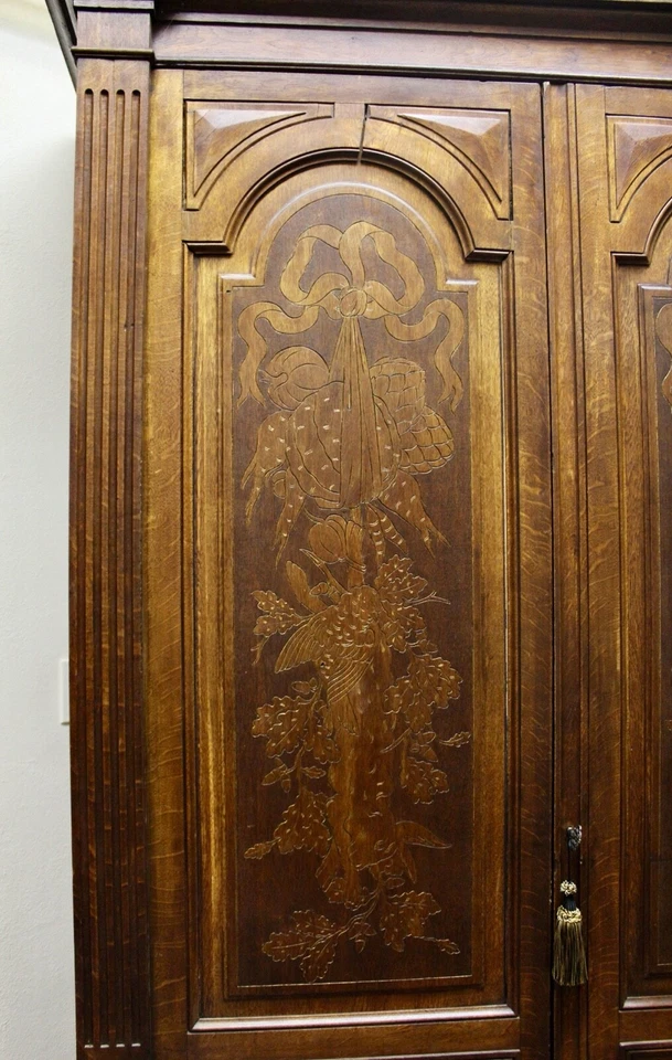 Antique Black Forest, Carved Oak Bookcase with Hunt Scenes c1890 - Makers Tag - Image 3 of 4