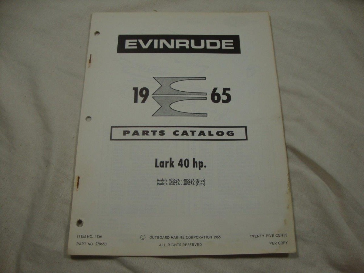 専用1 Evinrude outboard parts catalog manual 1965 Lark 40 HP 278650 | eBay