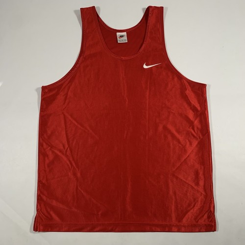 VTG 90s Nike Tank Top Mens Medium Red Basketball Jersey Dazzle Shiny Swoosh