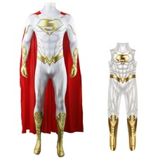 White Superman Jumpsuit Cloak Cosplay 3D Bodysuit Costume Adult Kids Halloween