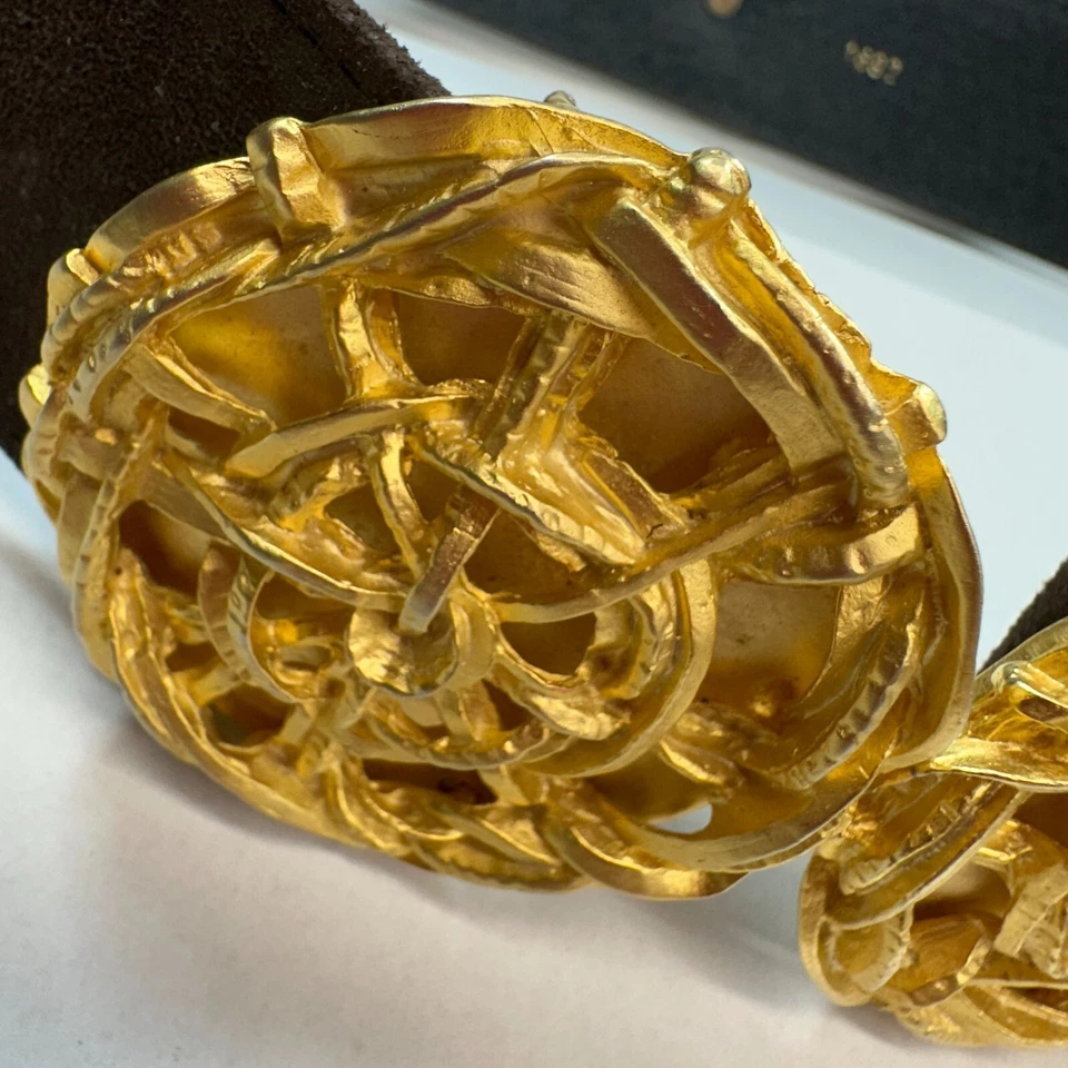 Cinturón Vintage Carlisle Oro Medallón Hebilla Grueso Marrón Gamuza Pequeño 28 Foto 3 de 4