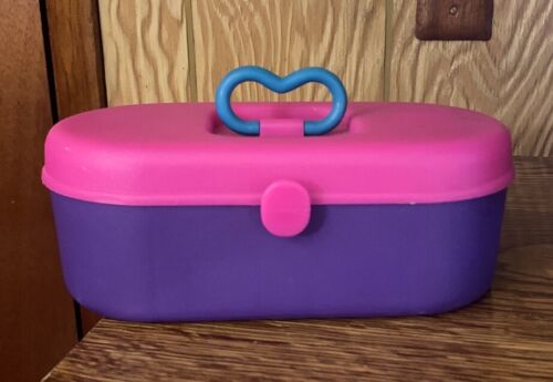 VINTAGE Mini Make Up Case Mirror Hair Accessory Organizer Purple and Pink Case  - Picture 1 of 5