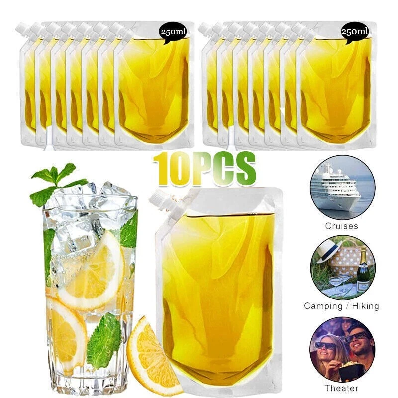 250ml 10Pcs Plastic Bags Flasks Reusable Drink Pouches Leak Proof